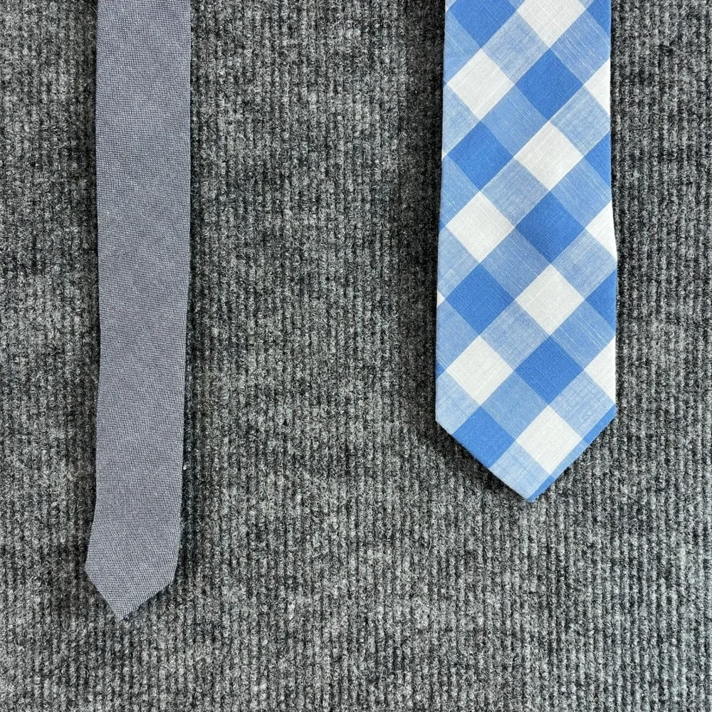 Tackle & Tides Mens Blue White Buffalo Plaid Gingham Cotton Necktie